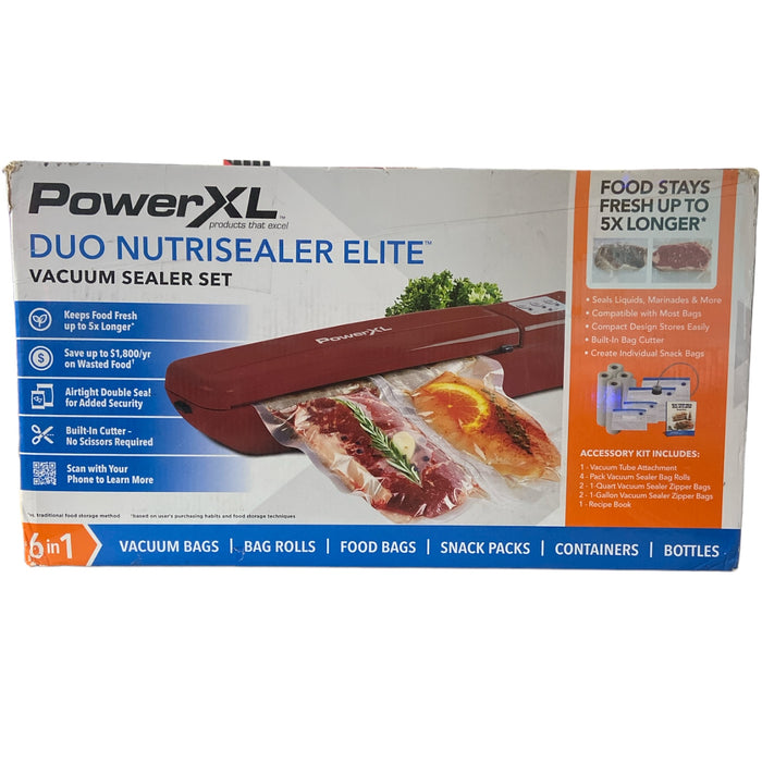 PowerXL Duo NutriSealer Elite, 6-in-1 Vacuum Sealer Machine, Red