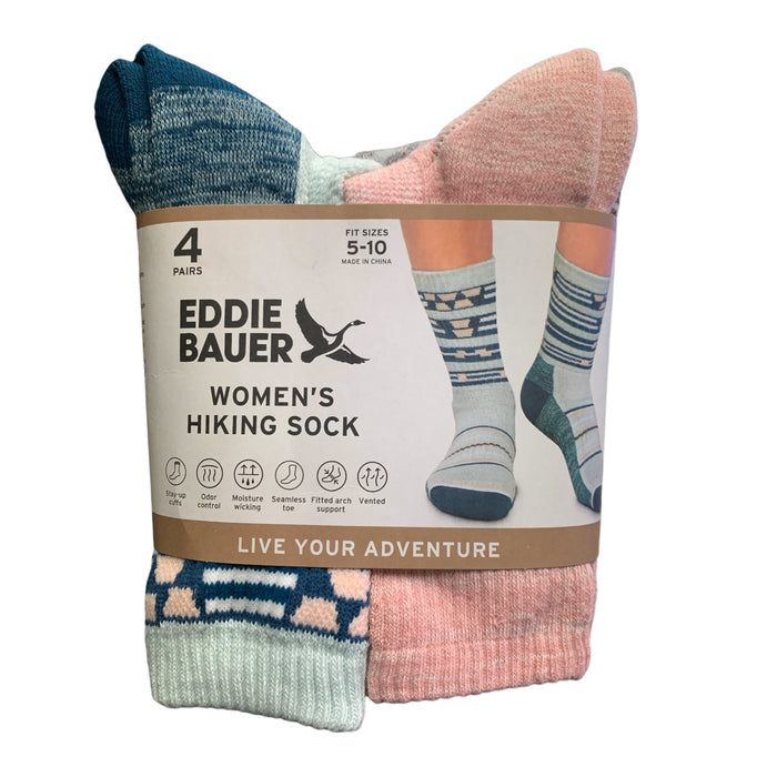 Eddie Bauer Women's Hiking Sock, 4 Pack, Moisture WIcking, Fits Sizes 5-10