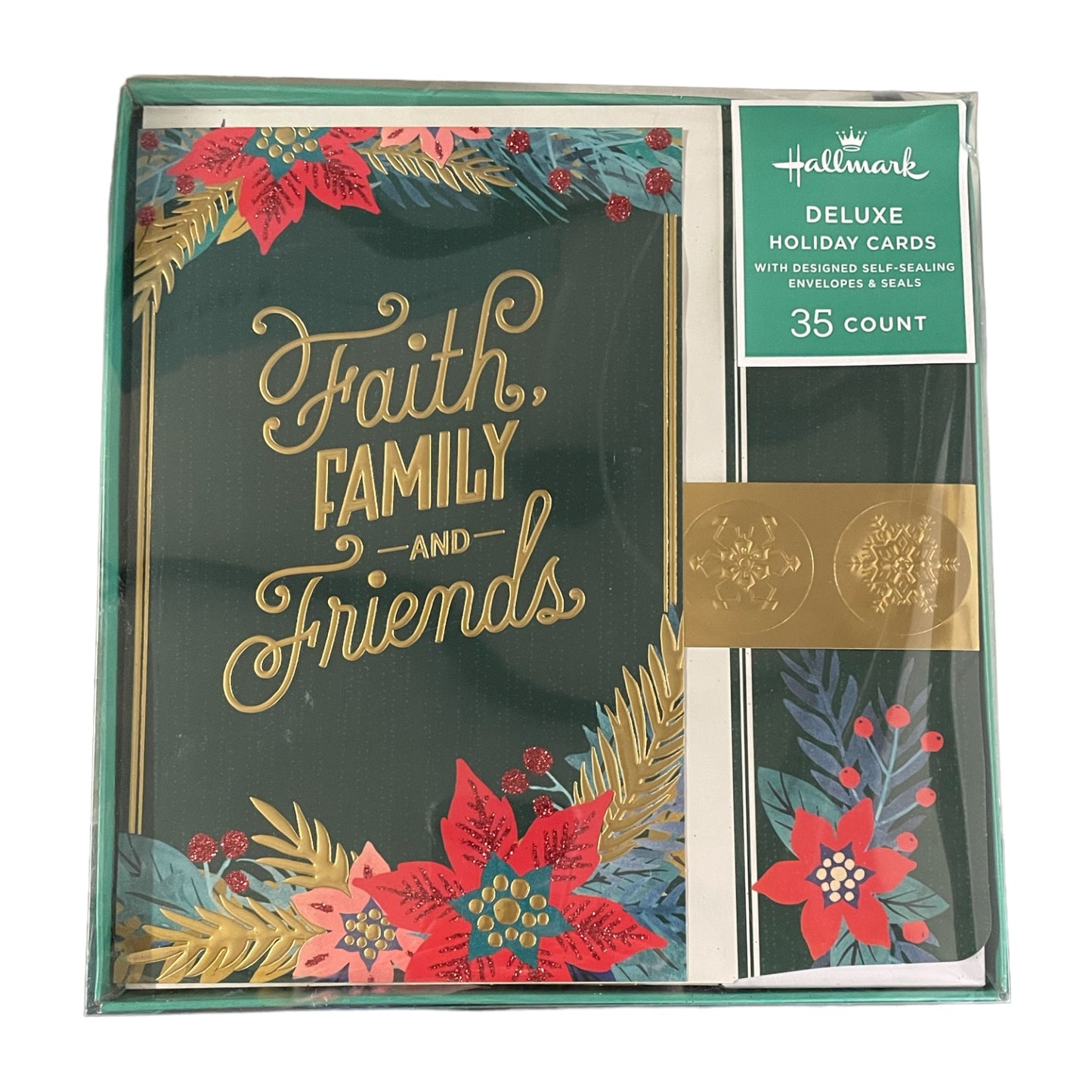 Hallmark Deluxe Holiday Cards, 35 Count, Faith Family and Friends, Green and Red