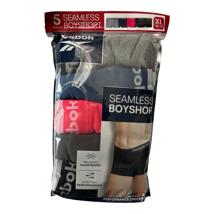 Reebok Ladies 5 Pack Relaxed Waistband Stretch Seamless Boyshorts