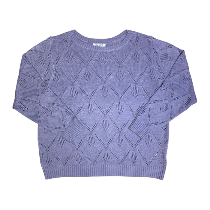 Nine West Womens Pointelle Boatneck Sweater, Long Sleeve, Ribbed Cuffs and Hem
