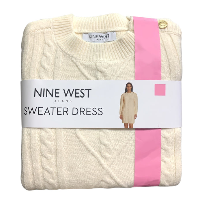 Nine West Women's Midweight Regular Fit Cable Knit Mini Sweater Dress, Plus Size