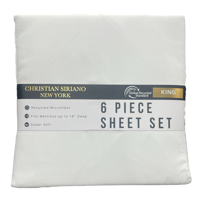 Christian Siriano New York Luxury Microfiber 6 Piece Sheet Set, King, White