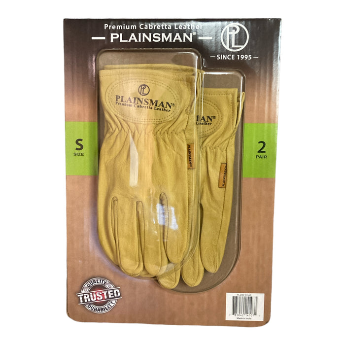 Plainsman Premium Cabretta Tan Leather Gloves, Two Pack (Small)