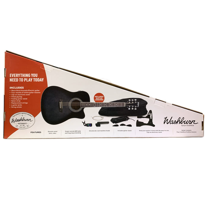 Washburn Learn & Play Black Burst Acoustic/Electric Guitar Bundle