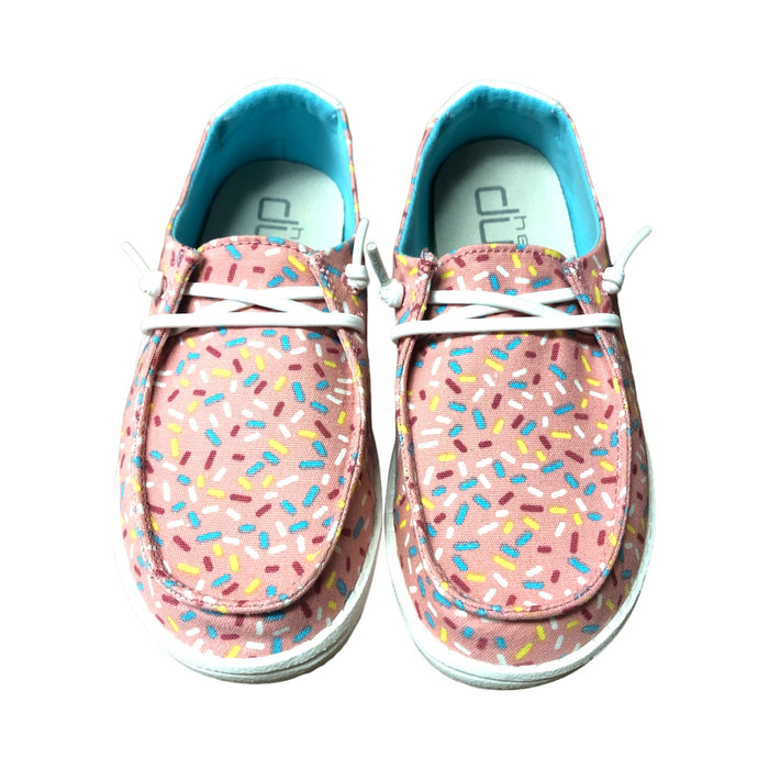 Hey Dude Wendy Youth Lightweight Canvas Slip-On Shoe (Pink Sprinkles, Y2, L3)