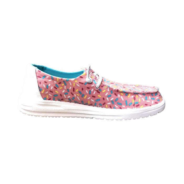 Hey Dude Wendy Youth Lightweight Canvas Slip-On Shoe (Pink Sprinkles, Y2, L3)