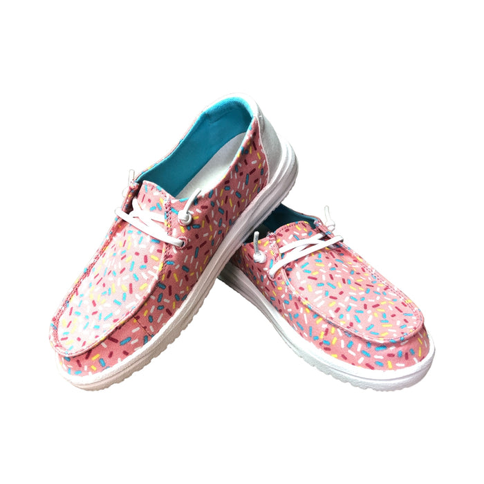 Hey Dude Wendy Youth Lightweight Canvas Slip-On Shoe (Pink Sprinkles, Y2, L3)