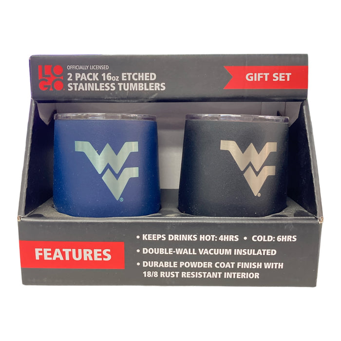 Logo 2-Pack 16 oz. Etched Stainless Tumblers - West Virginia Mountaineers