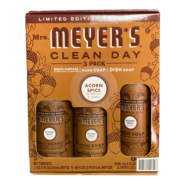 Mrs. Meyer's Clean Day 3 Pack Liquid Soap and Multi-Surface Cleaner(Acorn Spice)