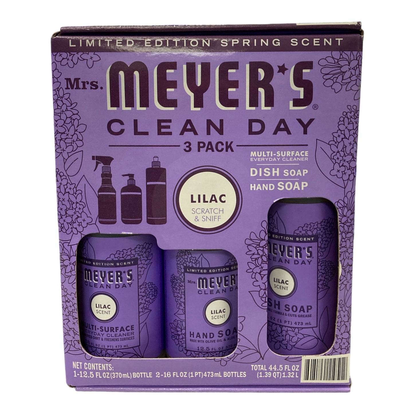 Mrs. Meyer's Clean Day Three Pack Liquid Soap and Multi-Surface Cleaner (Lilac)