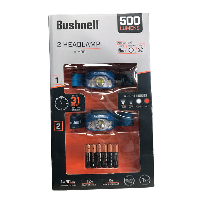 Bushnell 500 Lumen Multi-Color 2-Headlamp Combo, 4 Light Modes, Blue