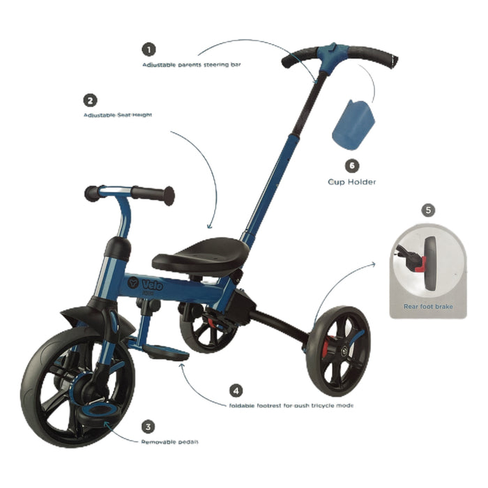 Yvolution Velo Flippa 3-in-1 Bike, Royal Blue (Push, Trike, Balance mode)