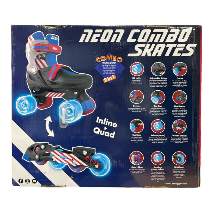 NEON 2-in-1 Combo Skates with Light-up Wheels, Red & Blue, Adjustable Sizes 3-6