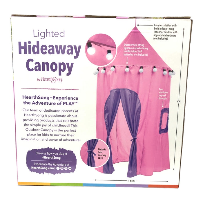 HearthSong Indoor/Outdoor Lighted Hideaway Canopy, Pink