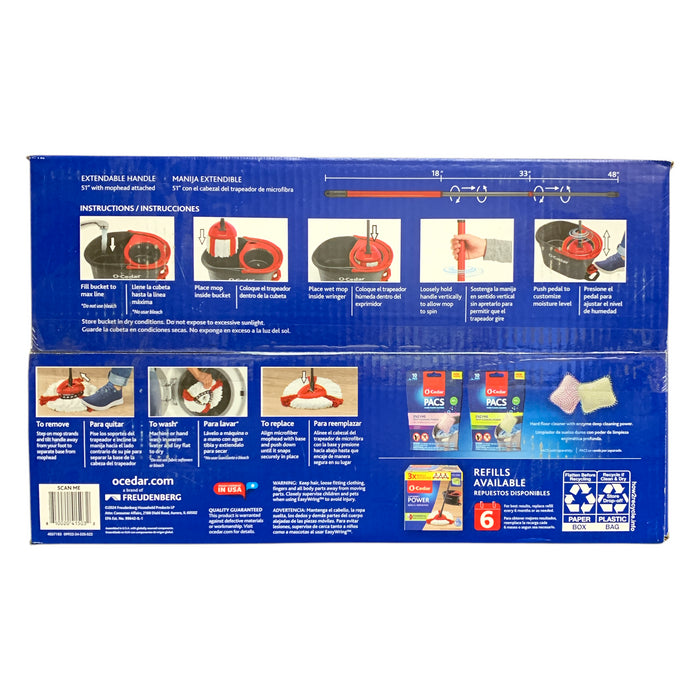 O-Cedar EasyWring Power Microfiber Spin Mop System, Includes 2 Extra Mop Heads