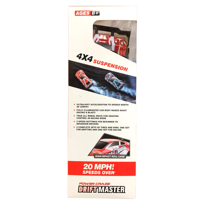Power Craze Drift Master 1:24 Scale Drift Remote Control Car, Red