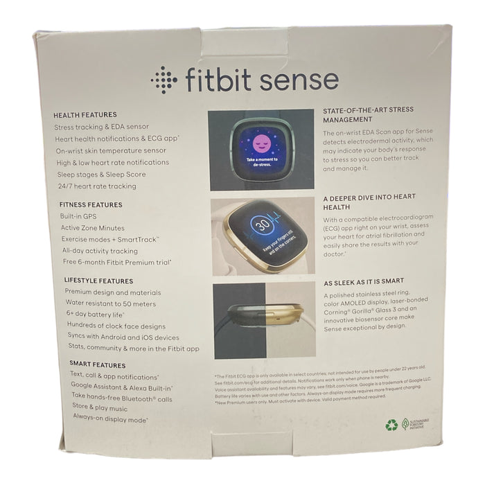 Fitbit Sense Advanced Health Smartwatch Gold White Small Bundle