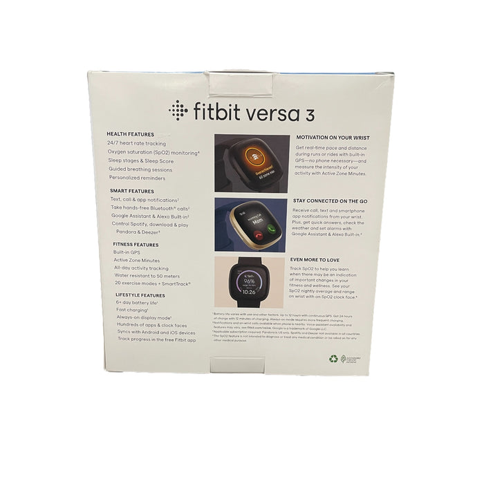 Fitbit Versa 3 Bundle, Gold Watch, Blue Band, Black Bonus Band