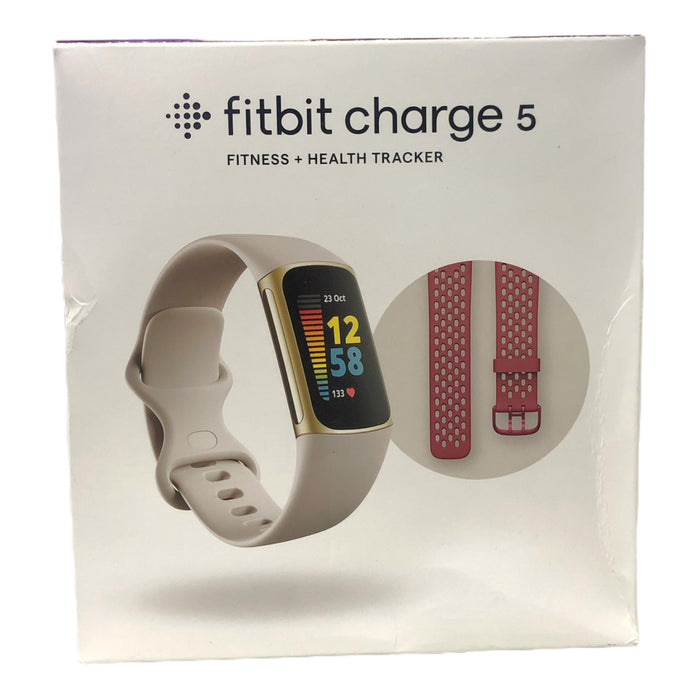 Fitbit Charge 5 Advanced Fitness & Health Tracker Bundle, Soft Gold