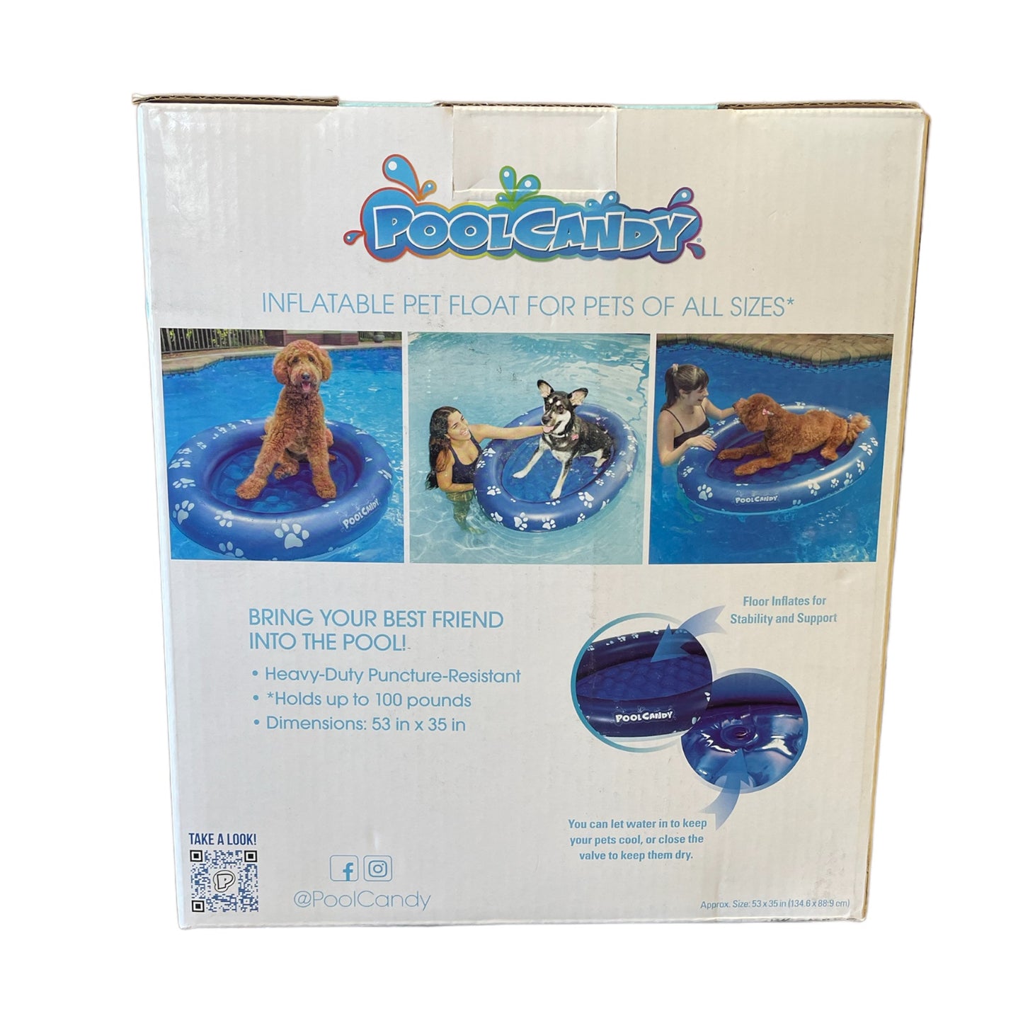 PoolCandy Inflatable Pet Float for All Size Dogs, Blue