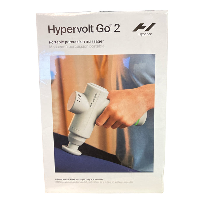 Hypervolt Go 2 Artic Grey Handheld Percussion Massage Gun, 3 Speeds, 2 Heads