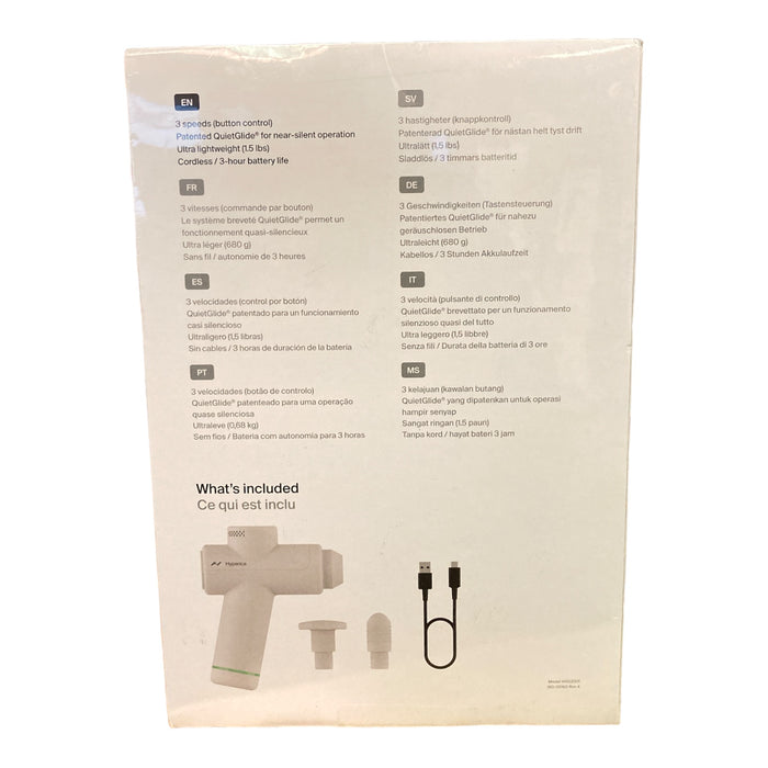 Hypervolt Go 2 Artic Grey Handheld Percussion Massage Gun, 3 Speeds, 2 Heads