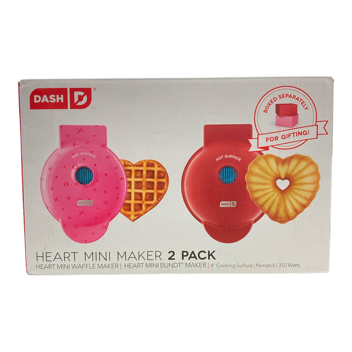 Dash Heart Treat Maker Set of 2, Mini Heart Bundt Cake Maker & Mini Heart Waffle