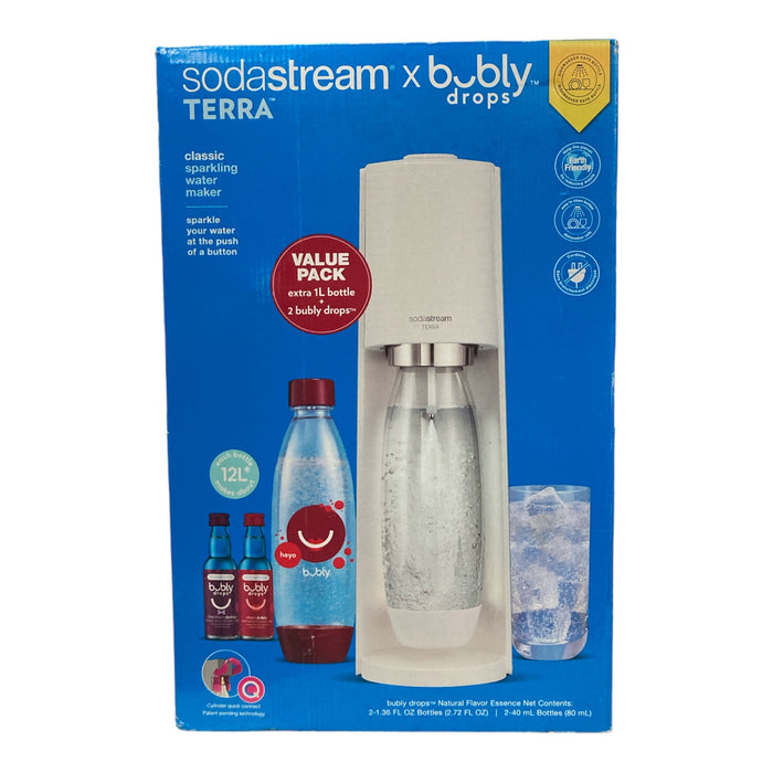 SodaStream Terra Starter Kit with Cherry Bubly Designed Bottle, White