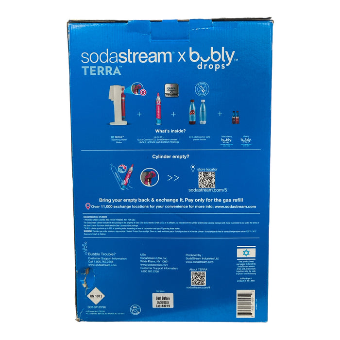 SodaStream Terra Starter Kit with Cherry Bubly Designed Bottle, White