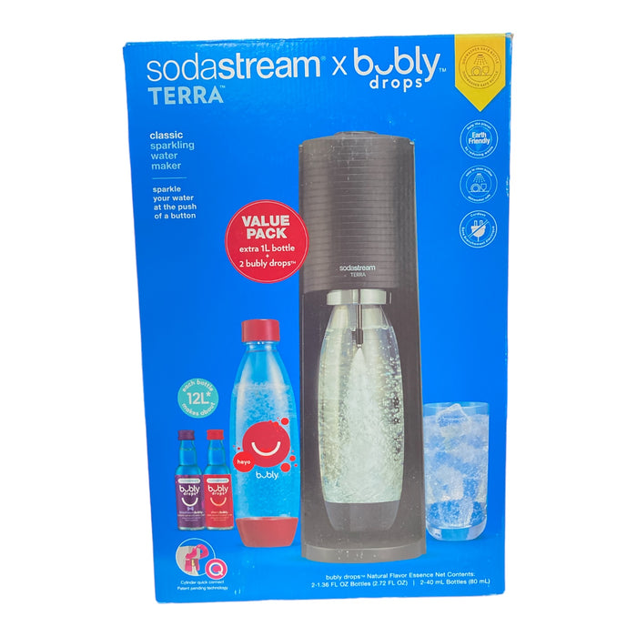 SodaStream Terra Starter Kit with Cherry Bubly Designed Bottle, Black