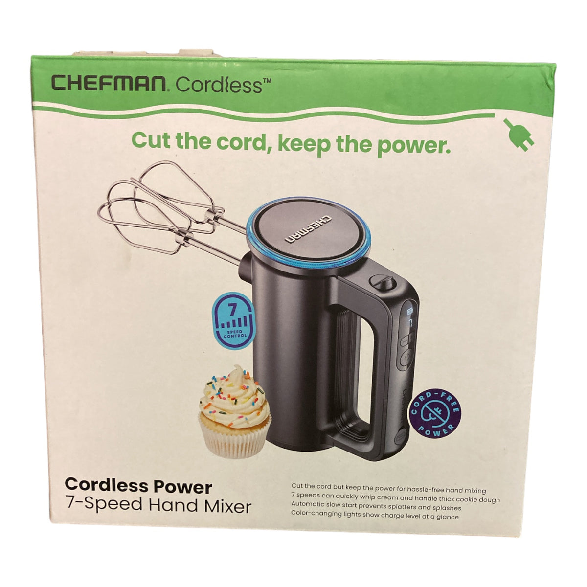 Chefman Cordless Hand Mixer 7 Speed Digital Display LED Charge Indicat
