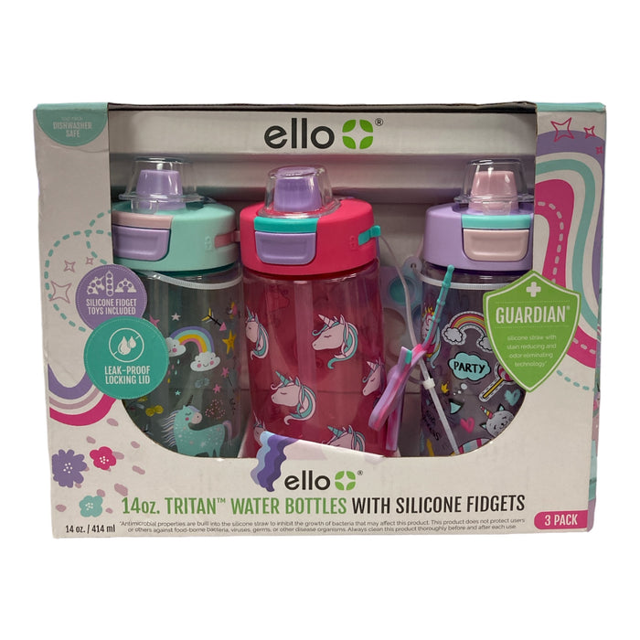Ello Colby Pop! 14oz Tritan Kids Water Bottle with Fidget Toy, 3-Pack (Sky High)