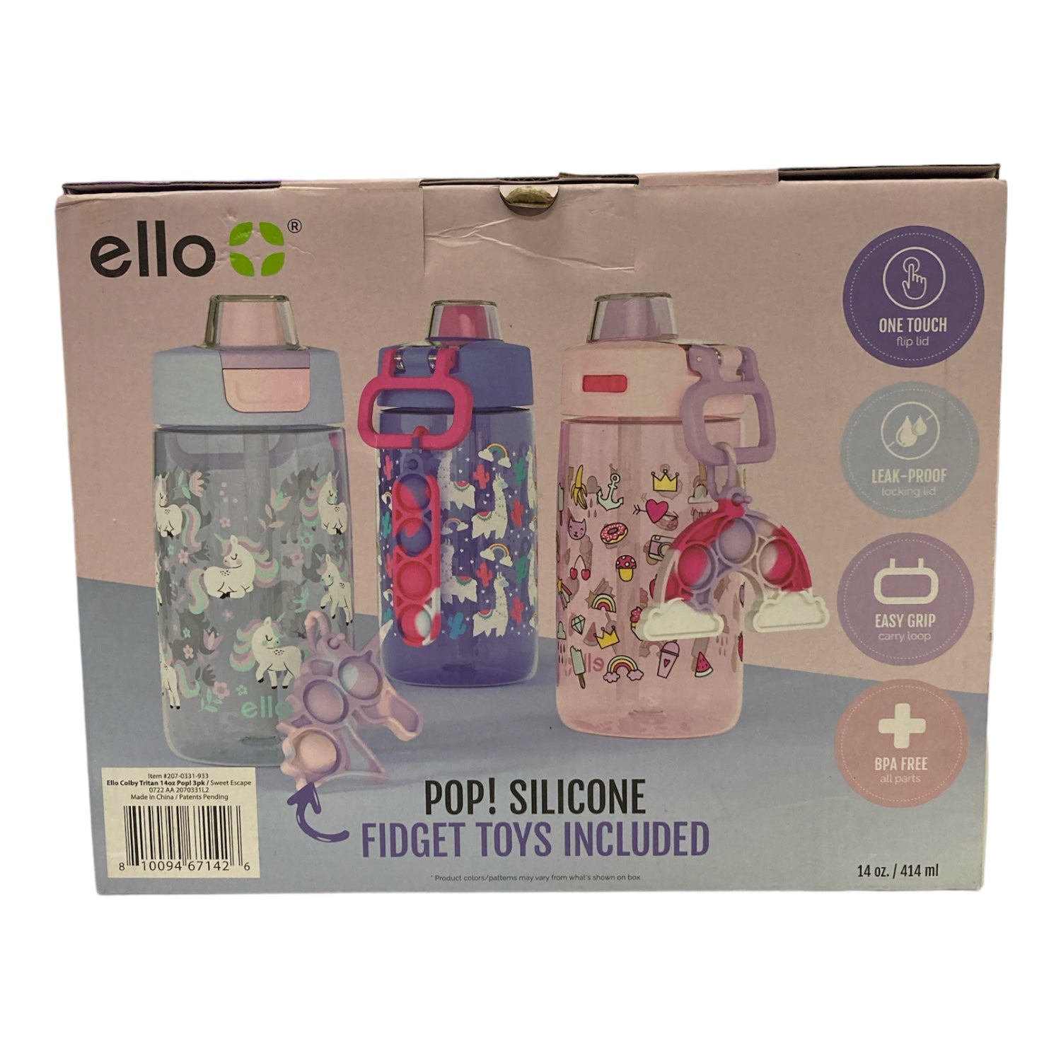 Ello 3-Pack 16oz Tritan Water Bottle with Leak-Proof Locking Lids