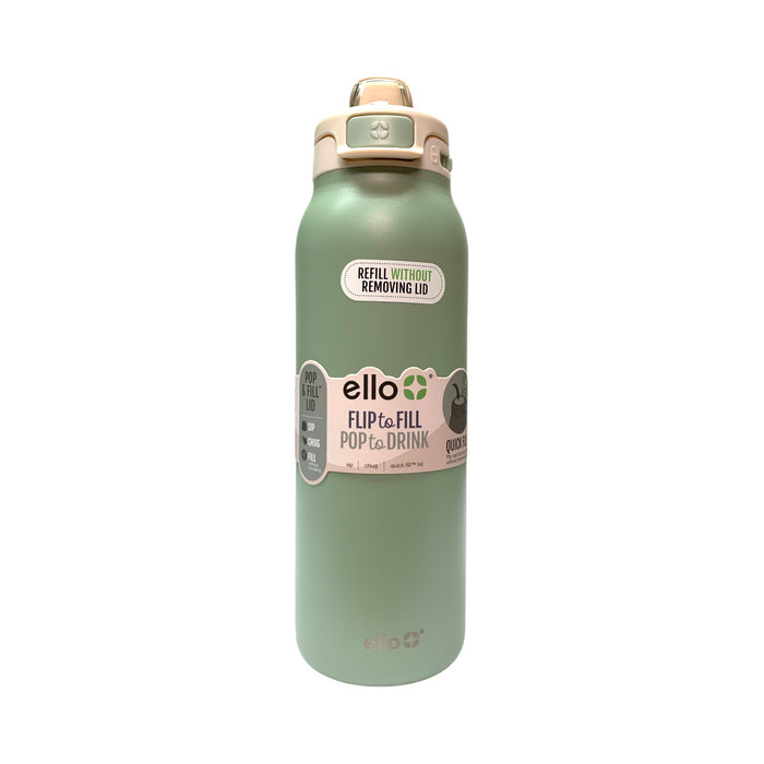 ello Pop & Fill 32 oz. Stainless Steel Water Bottle, Quick Fill/Sip/Chug