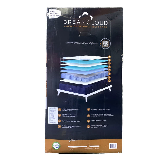 DreamCloud Premier 13" Hybrid Mattress, 8-Layer Construction, King (76"x80")