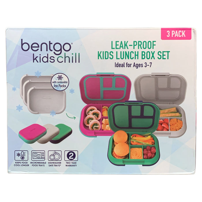 Bentgo Kids Chill Leak-Proof Kids Lunch Box 3-Pack with Removeable Ice Packs