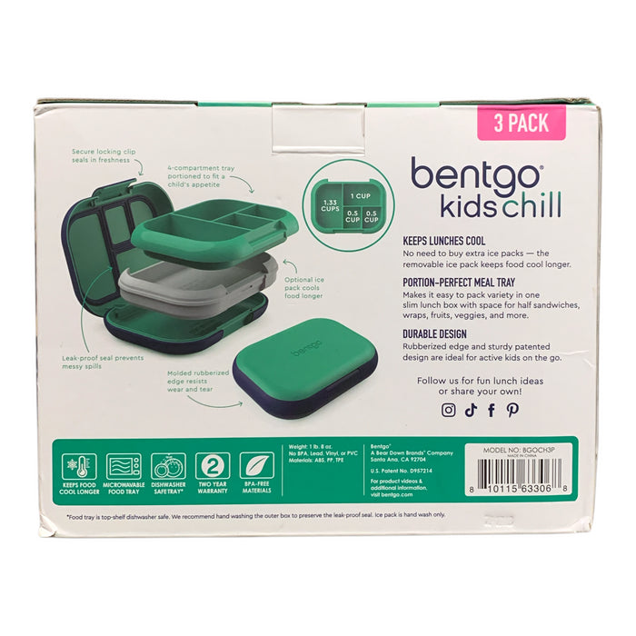 Bentgo Kids Chill Leak-Proof Kids Lunch Box 3-Pack with Removeable Ice Packs