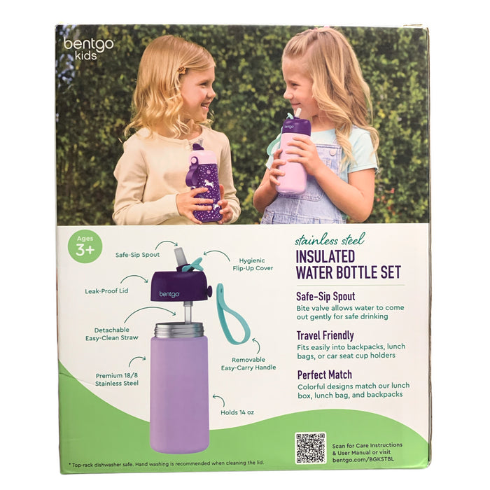 Bentgo Kids Stainless Steel Insulated Water Bottle Set, 14oz/413mL, 2-Pack