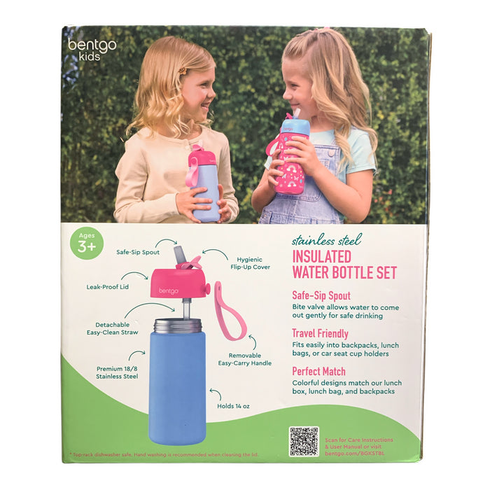 Bentgo Kids Stainless Steel Insulated Water Bottle Set, 14oz/413mL, 2-Pack