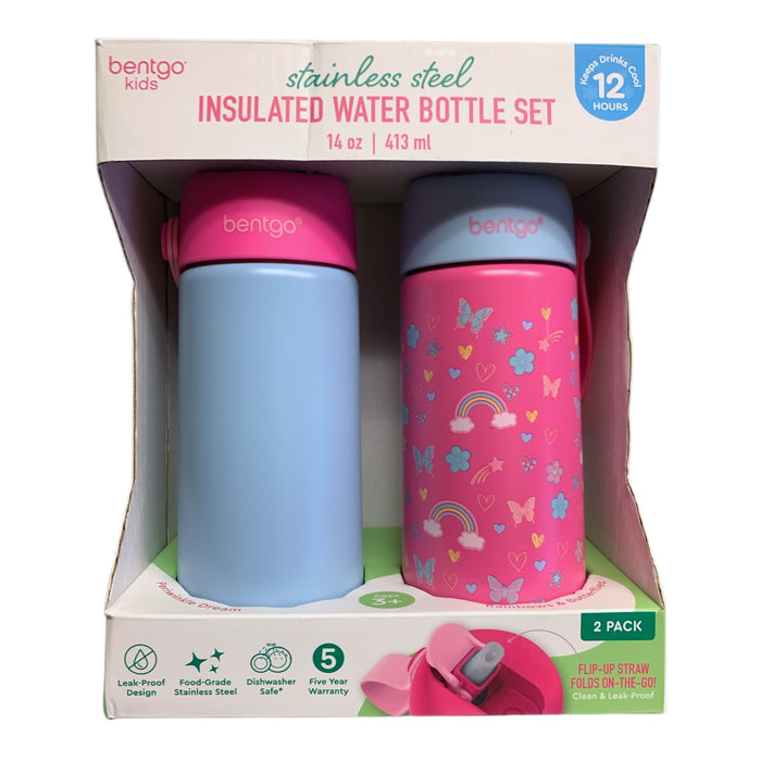 Bentgo Kids Stainless Steel Insulated Water Bottle Set, 14oz/413mL, 2-Pack