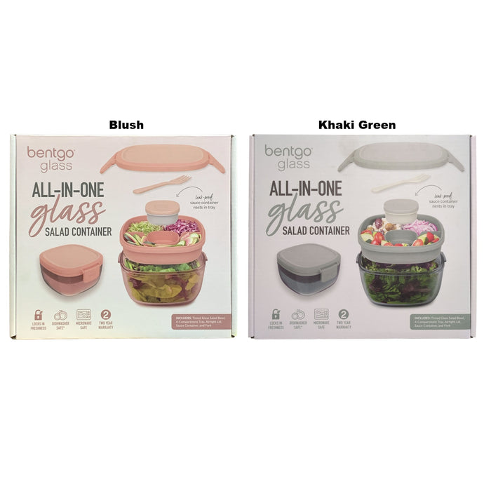 Bentgo All-in-One Tinted Glass 61oz Salad Container, Five-Piece Set