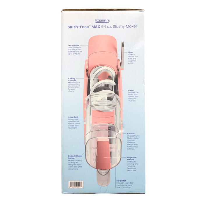 Iceman Slush-Ease Slushy Maker with Customizable Thickness, 64oz, Pink