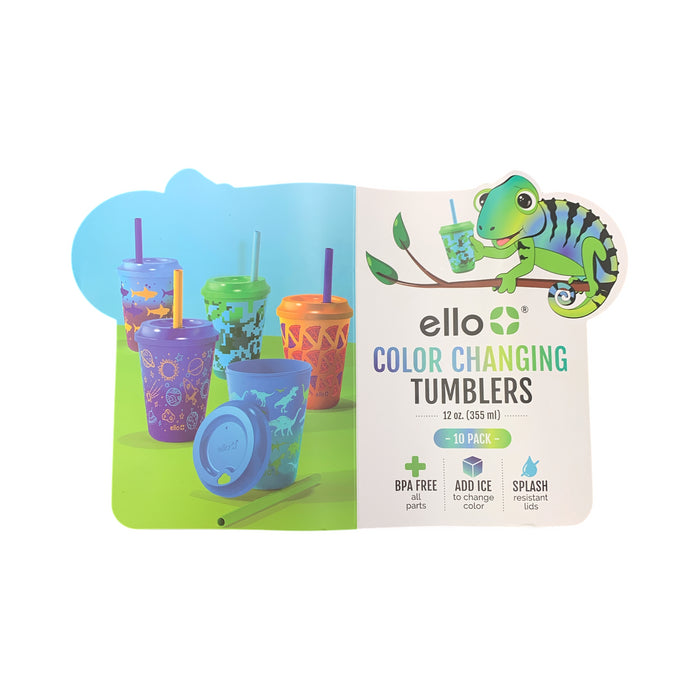 Ello Kids 12-Ounce Color Changing Tumblers with Lids and Straws, 10 Pack