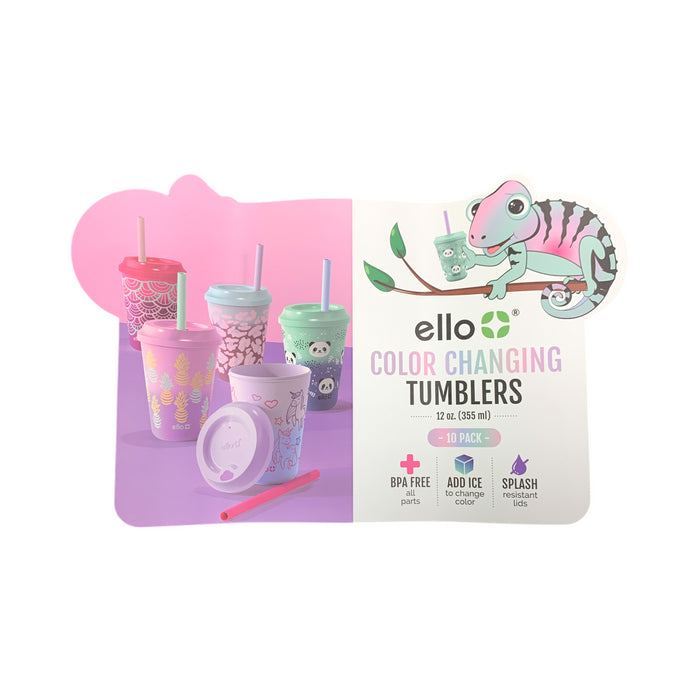 Ello Kids 12-Ounce Color Changing Tumblers with Lids and Straws, 10 Pack