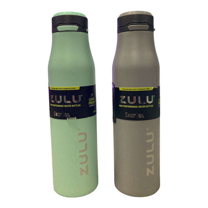 ZULU 26 oz. Stainless Insulated Water Bottle, 2 Pack (Yuca/Grey)