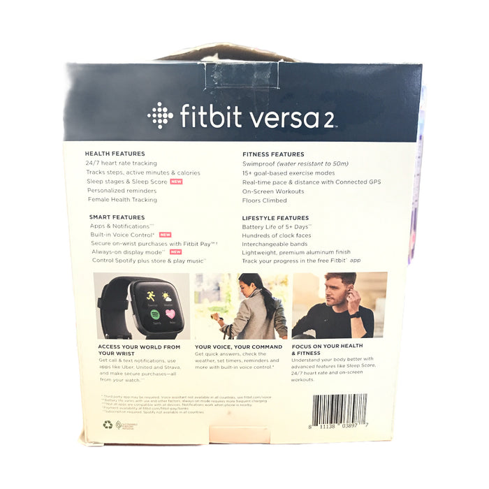 Fitbit Versa 2 Smartwatch Carbon (Black) with Bonus Bands (Olive)