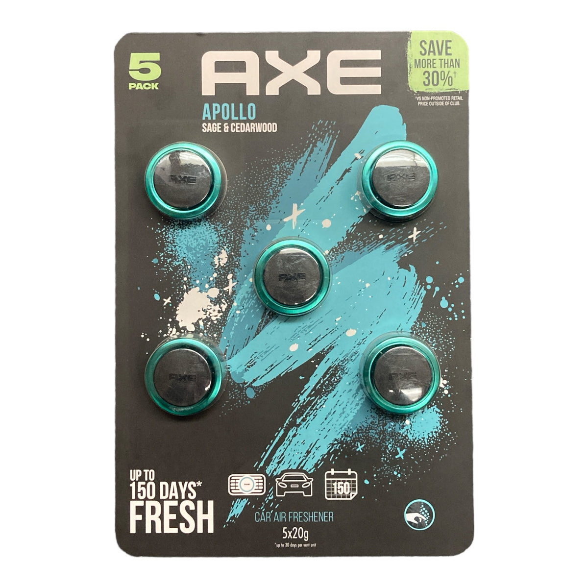 Axe Mini Vent Clip Car Air Freshener, Apollo (5 Pack) Sage & Cedarwo