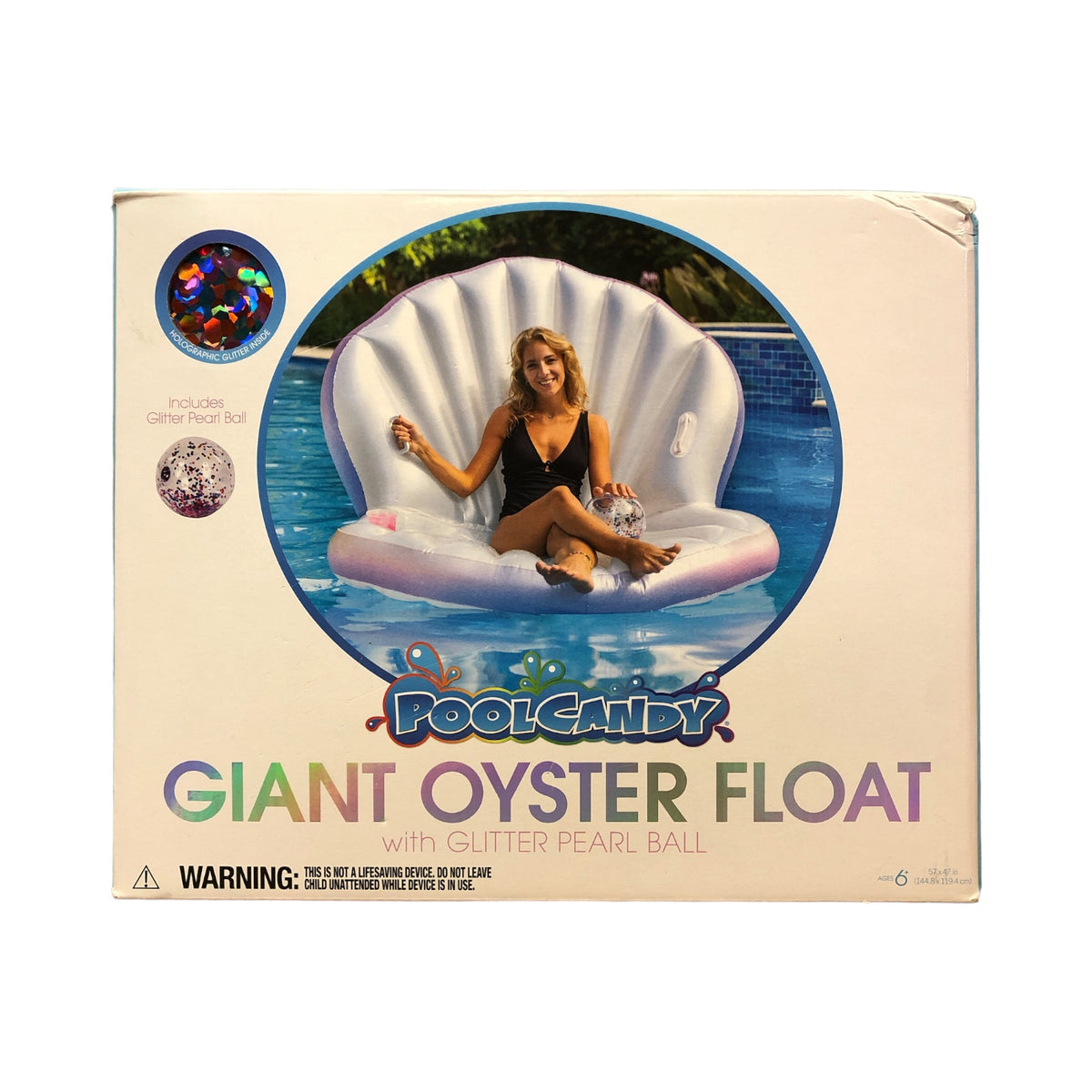 Pool Candy Giant Oyster Inflatable Float with Glitter Pearl Beach Ball ...
