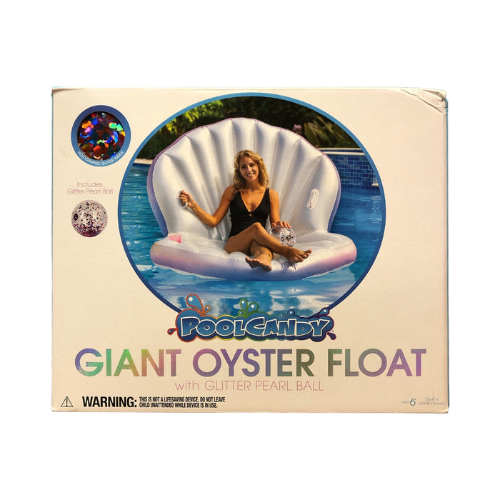 Pool Candy Giant Oyster Inflatable Float with Glitter Pearl Beach Ball